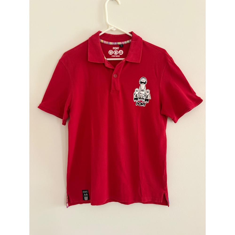 Pony Mens Red Graphic Polo Shirt I Got The Hit Short Sleeve Cotton M 911M2C81RD